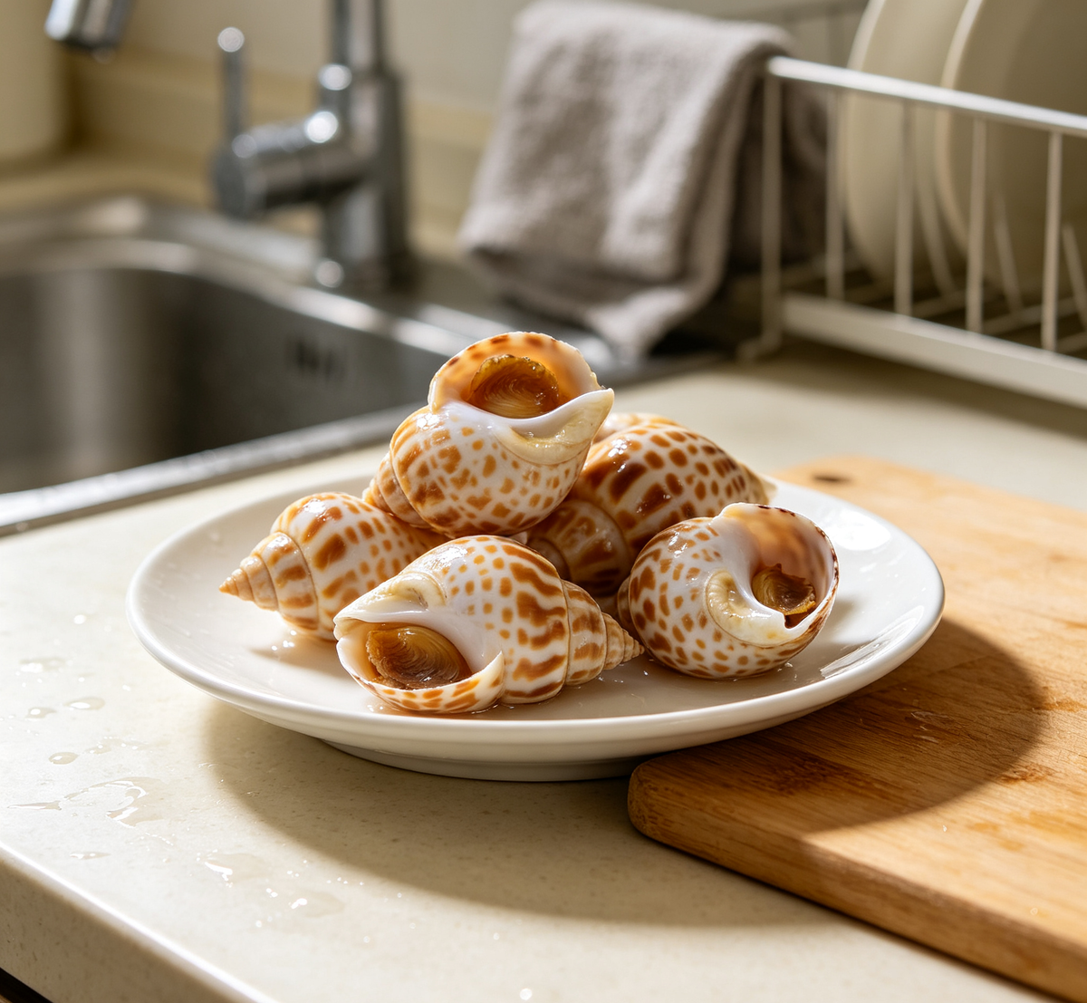 Fresh sea snails on a plate